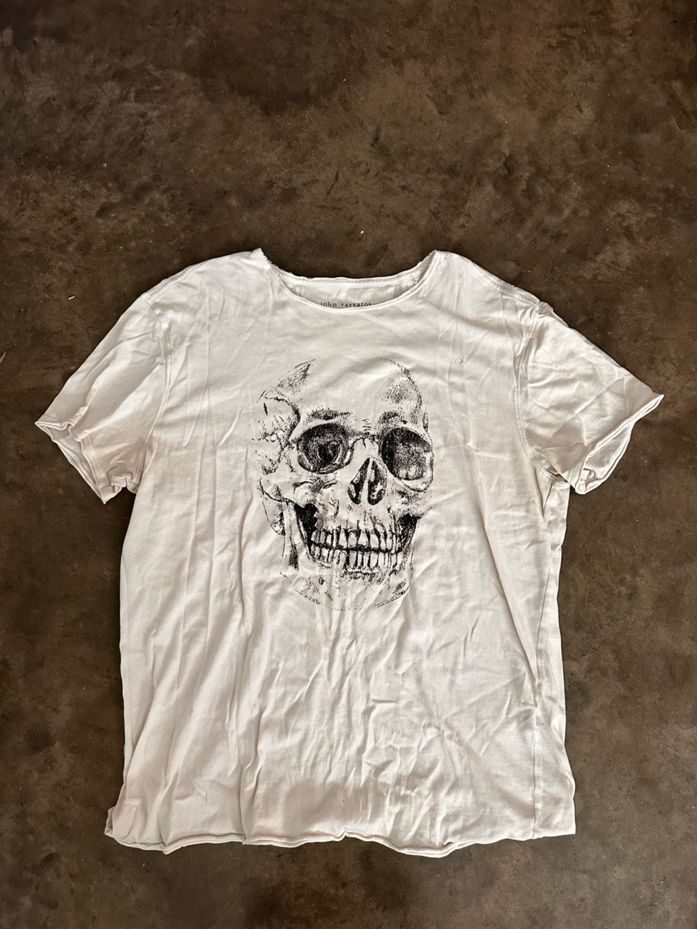 John Varvatos White Tee with Black Skull Graphic